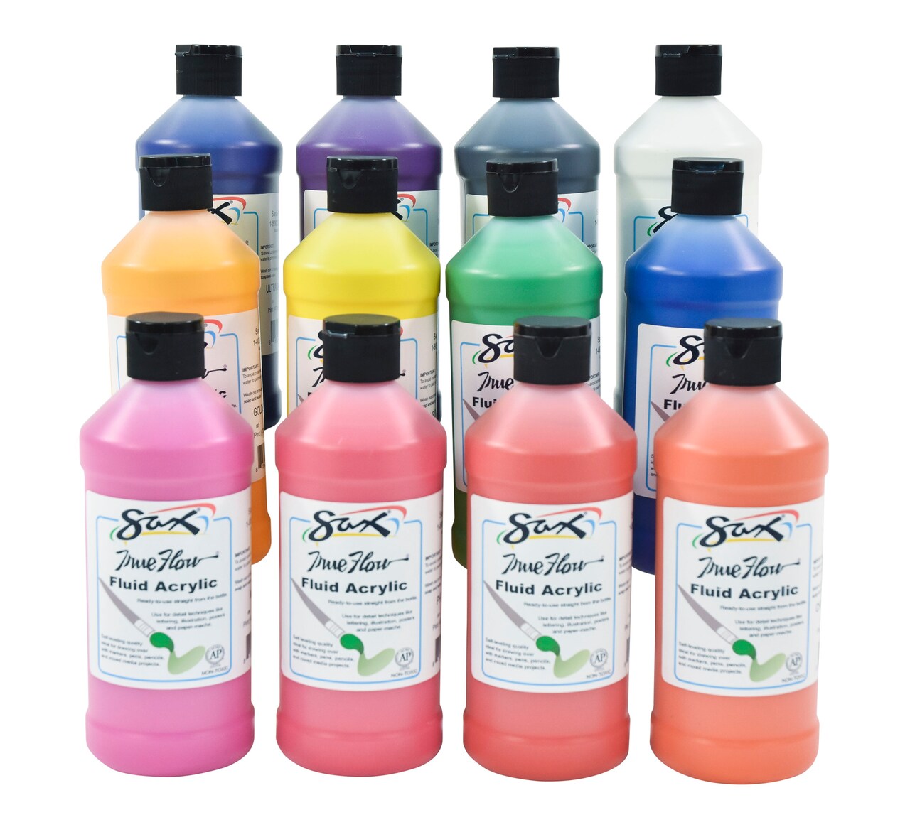 Sax Fluid Acrylic Paint, 1 Pint Bottles, Assorted Colors, Set of 12
